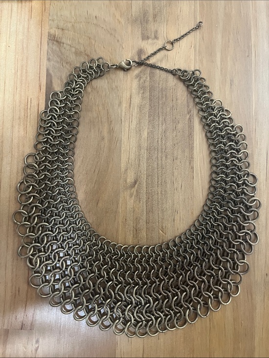 Jewelry - Statement Chainmail Bib Necklace - Gold Tone